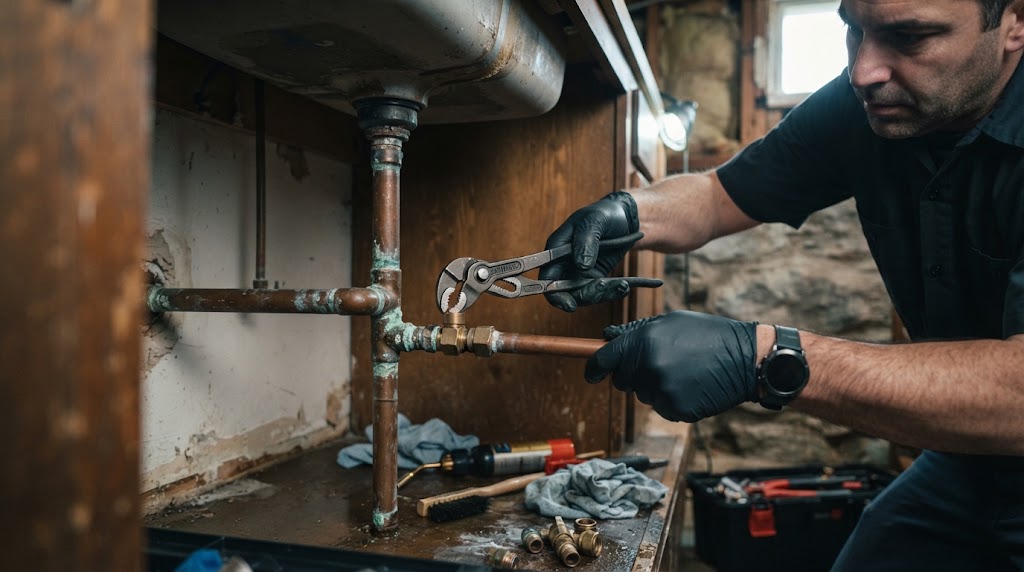 Underlying pipe corrosion detected in basement utility area