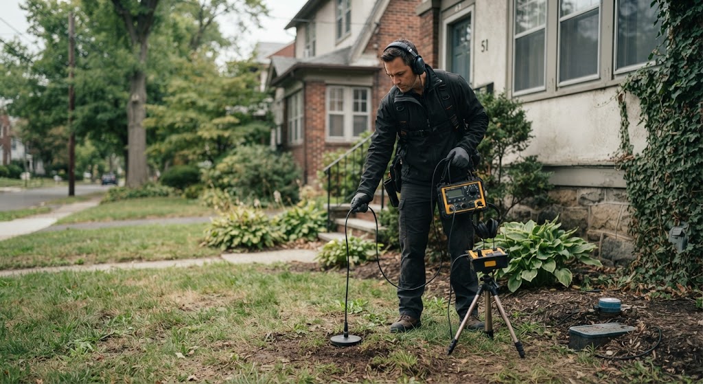 Underground plumbing line testing for pool filtration system